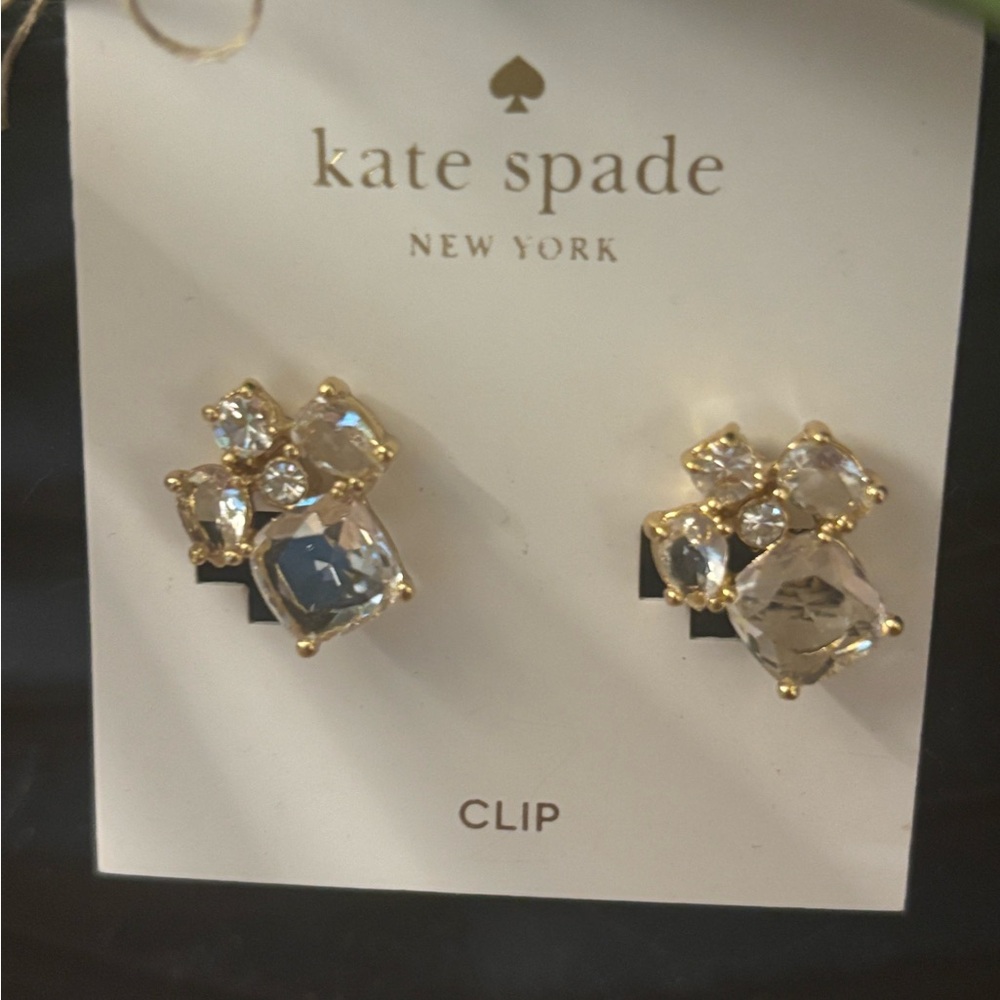 Kate Spade Gold and Clear Gemstone Clip-On Earrings NWT